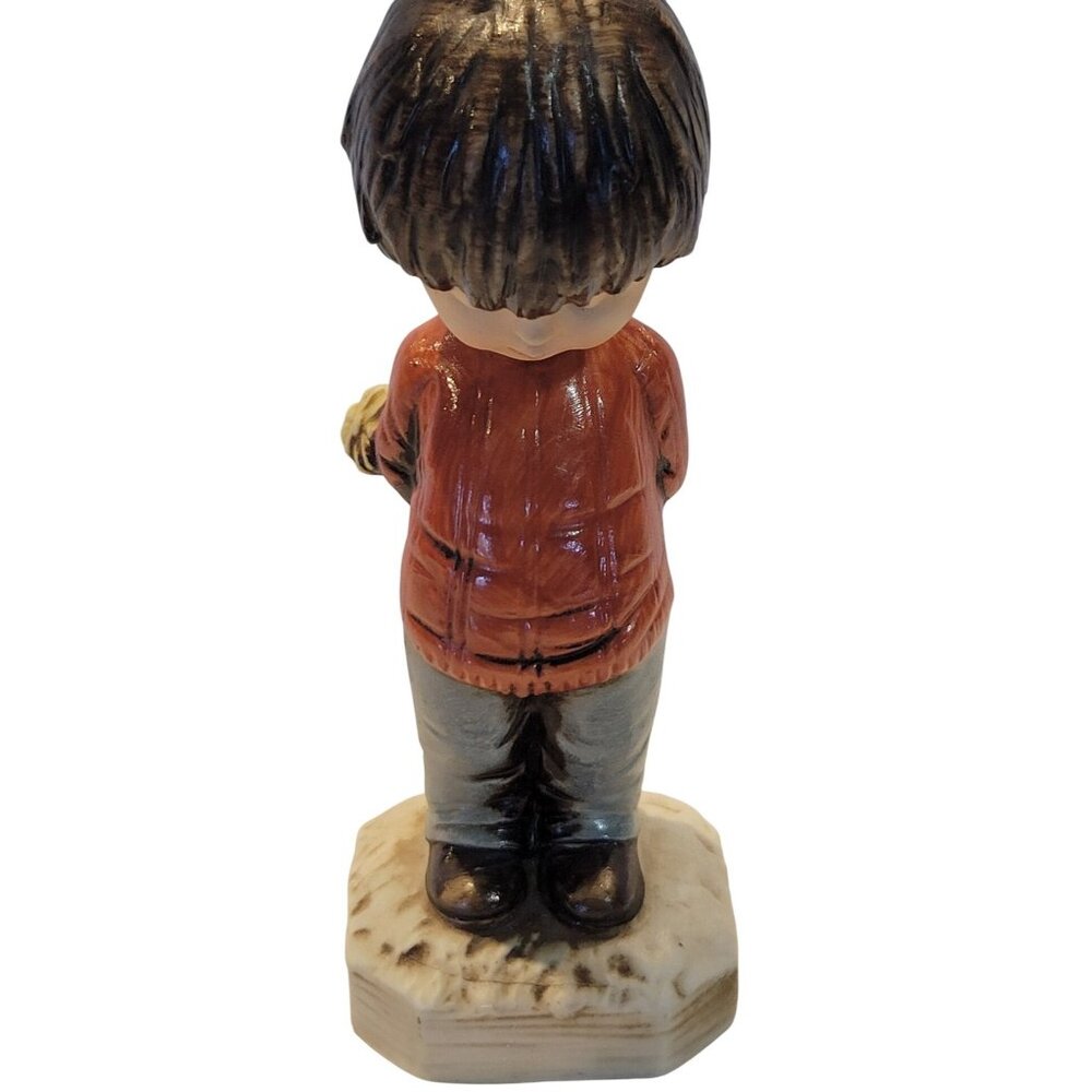 Moppets 1971 Fran Mar Ceramic Figurine Boy With Flowers Vintage Collectible